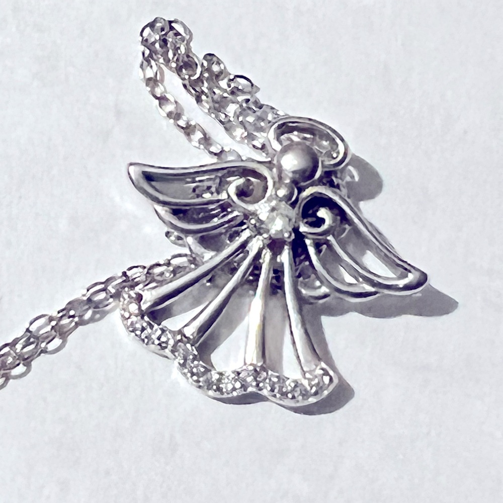 Sterling Silver Cubic Zirconia Angel 18" Pendant Necklace